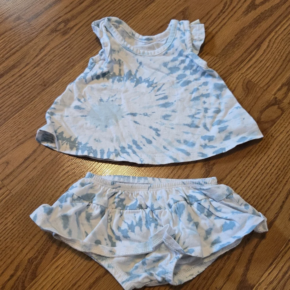 Grayson Mini Blue White Tie Dye Baby Matching Set Pastel Beach Cotton Boho 0-3M